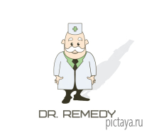 Логотип медицинского центра Dr.Remedy, врач в белом халате 